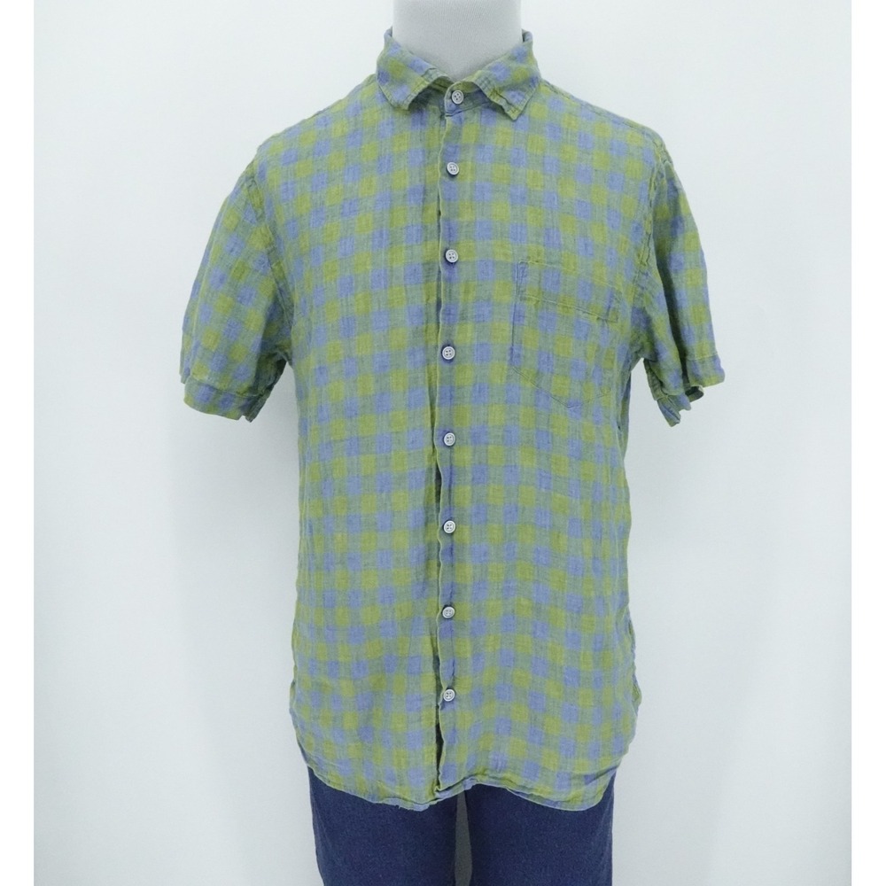Rodd And‎ Gunn Shirt Men Large Green Blue Linen Sports Fit Lightweight Preppy